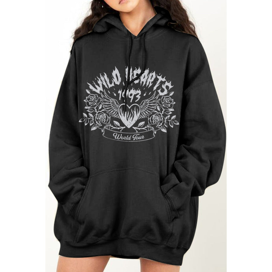 Simply Love Full Size WILD HEARTS 1993 WORLD TOUR Graphic Hoodie Black / S