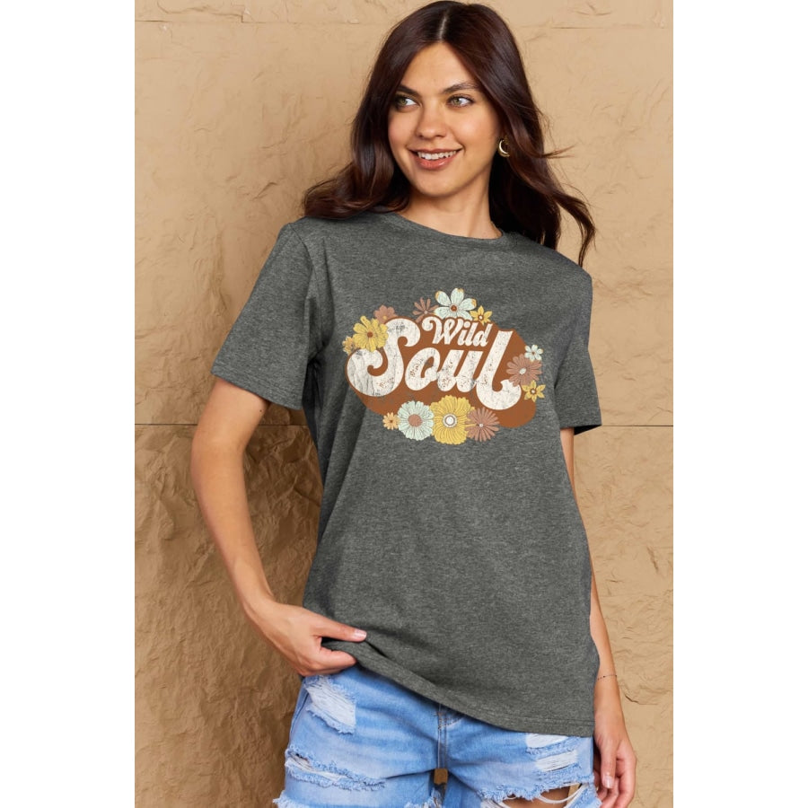 Simply Love Full Size WILD SOUL Graphic Cotton T-Shirt Charcoal / S