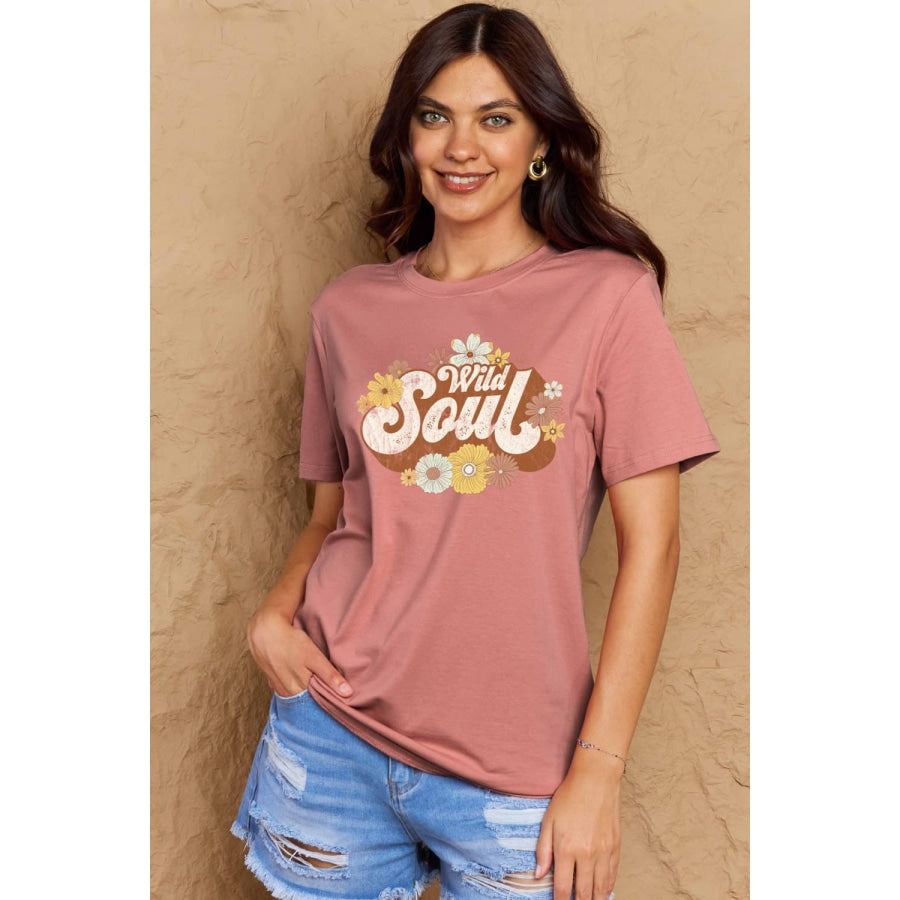 Simply Love Full Size WILD SOUL Graphic Cotton T-Shirt Dusty Pink / S