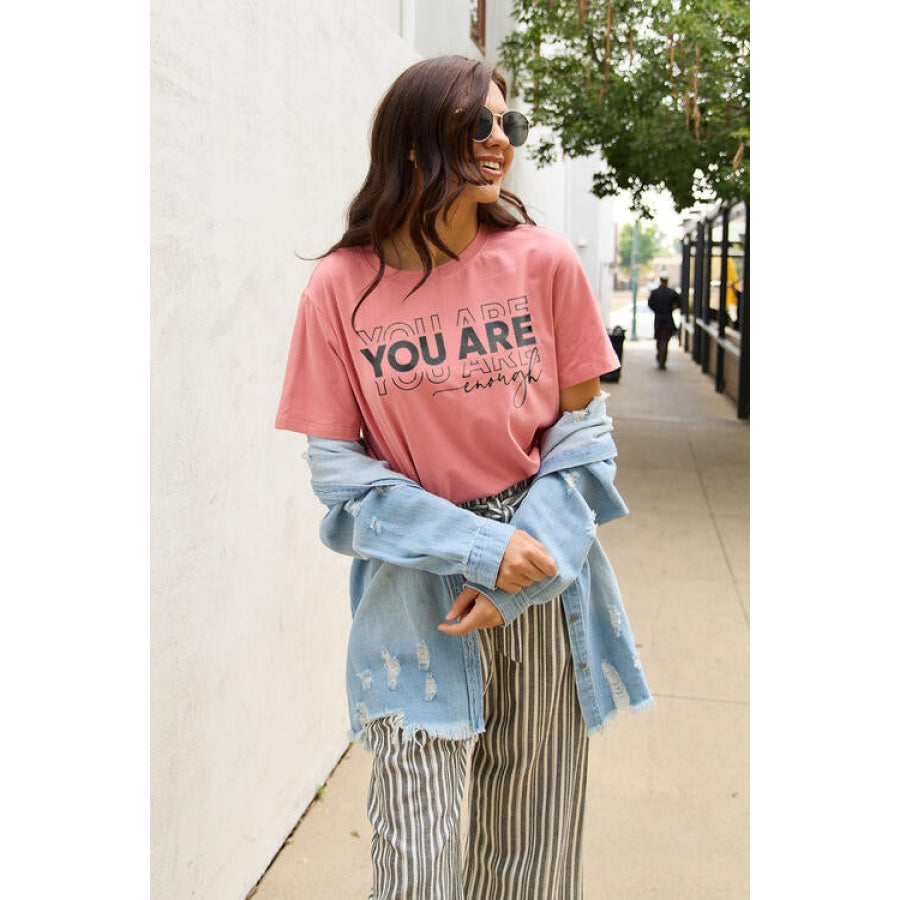 Simply Love Full Size YOU ARE ENOUGH Short Sleeve T-Shirt Burnt Coral / S