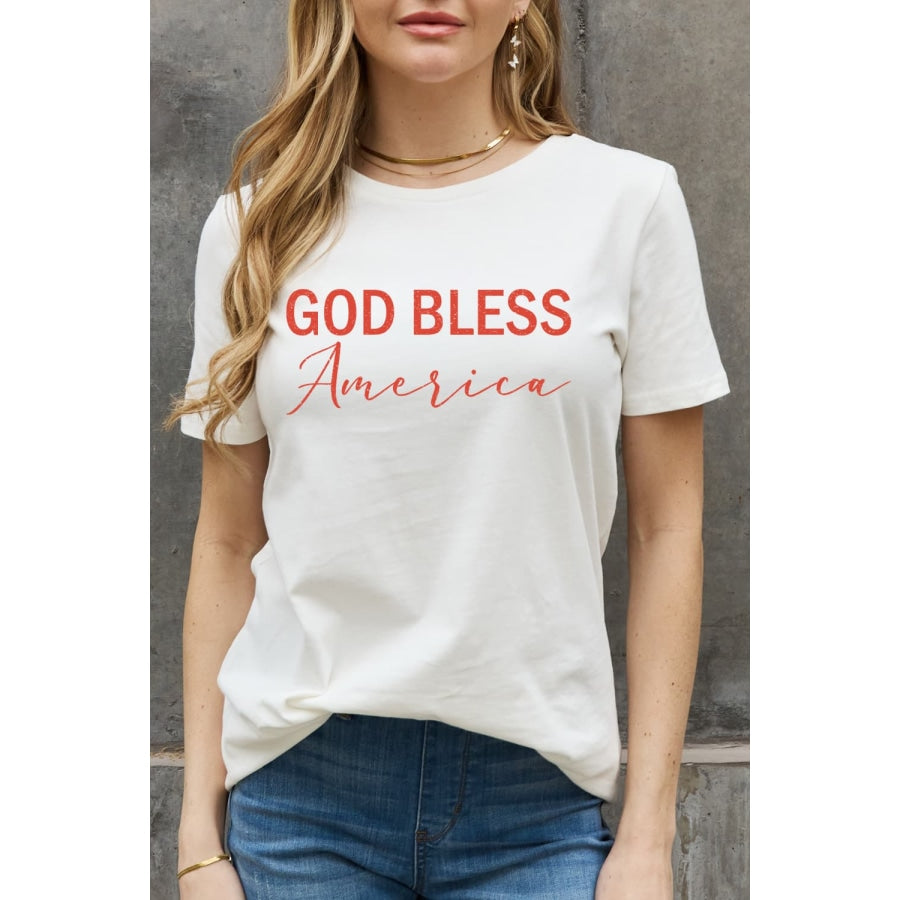 Simply Love GOD BLESS AMERICA Graphic Cotton Tee Bleach / S