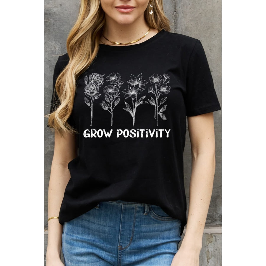 Simply Love GROW POSITIVITY Graphic Cotton Tee Black / S