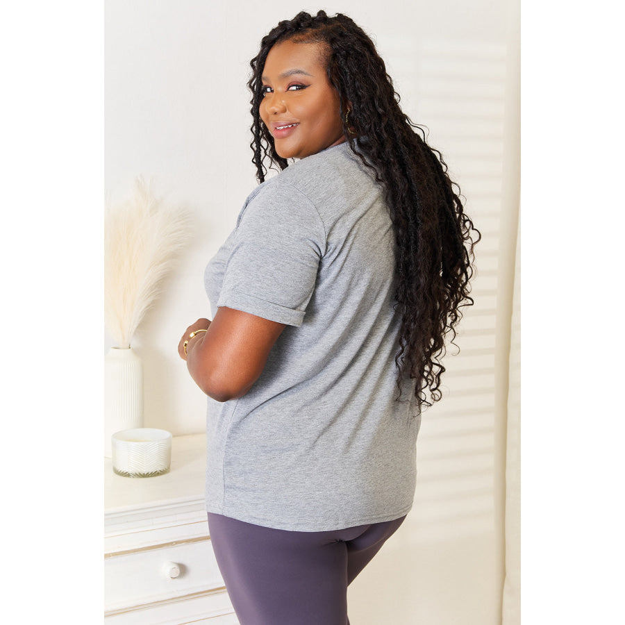 Simply Love Heart Graphic Cuffed Short Sleeve T-Shirt Gray / S Apparel and Accessories