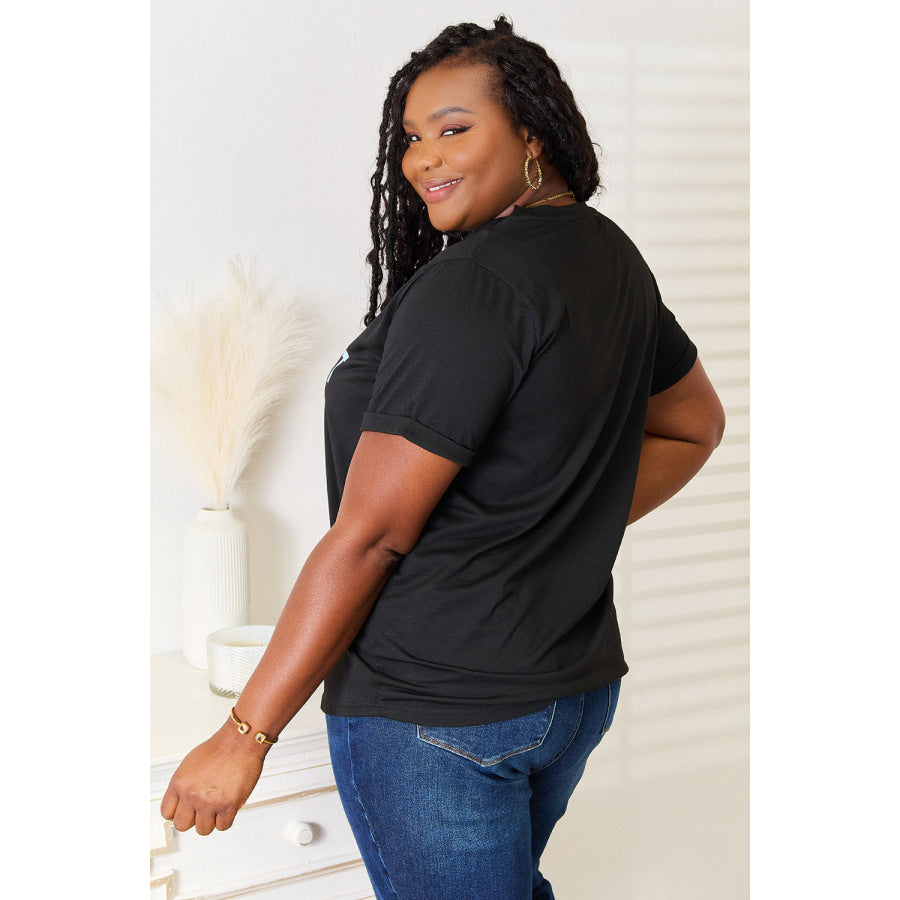 Simply Love Slogan Graphic Cuffed Sleeve T-Shirt Black / S Apparel and Accessories