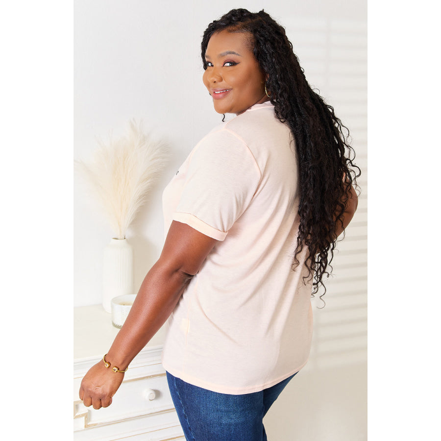 Simply Love Slogan Graphic Cuffed T-Shirt Blush Pink / S Apparel and Accessories