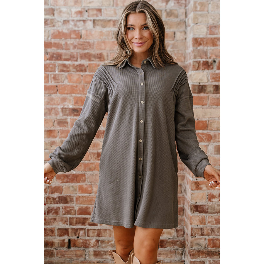 Simply Taupe Waffle Knit Shirt Tunic Dress Dresses/Mini Dresses