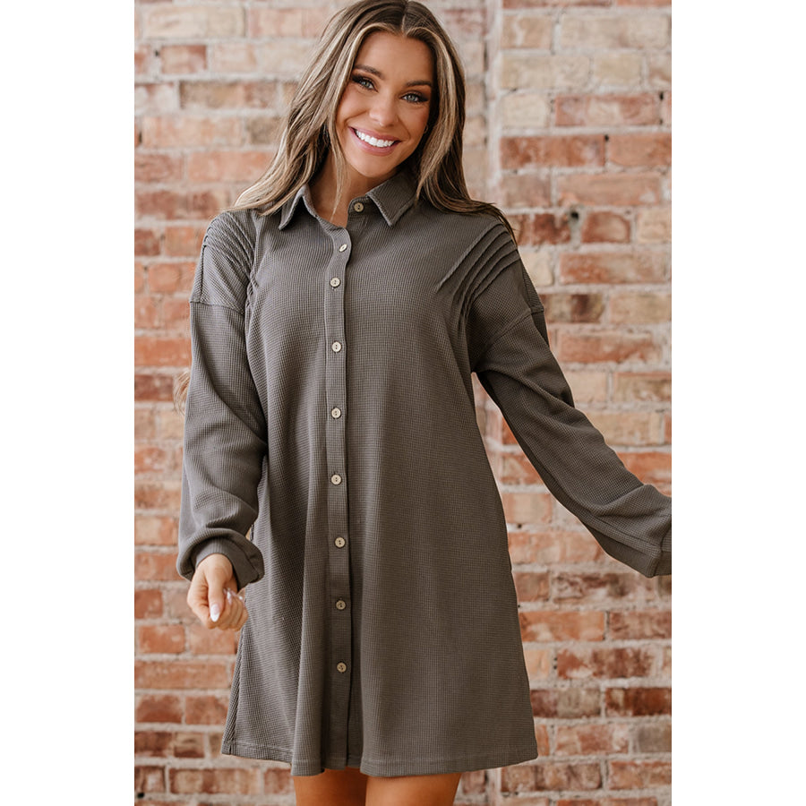 Simply Taupe Waffle Knit Shirt Tunic Dress Dresses/Mini Dresses