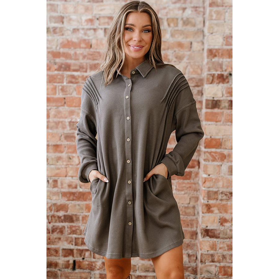 Simply Taupe Waffle Knit Shirt Tunic Dress Dresses/Mini Dresses
