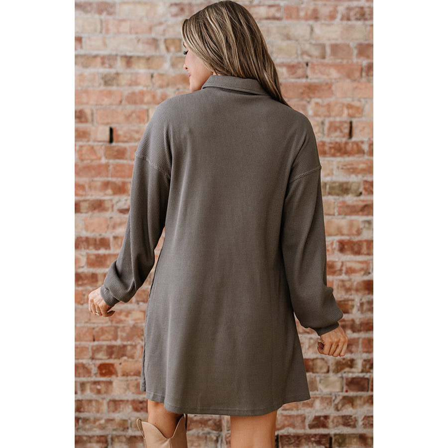 Simply Taupe Waffle Knit Shirt Tunic Dress Dresses/Mini Dresses