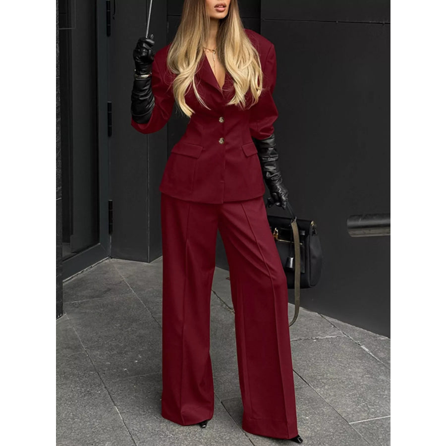 Single-Breasted Blazer and Wide-Leg Pants Set Apparel and Accessories