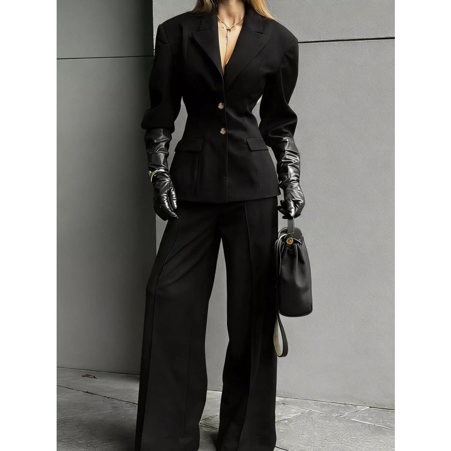 Single-Breasted Blazer and Wide-Leg Pants Set Apparel and Accessories