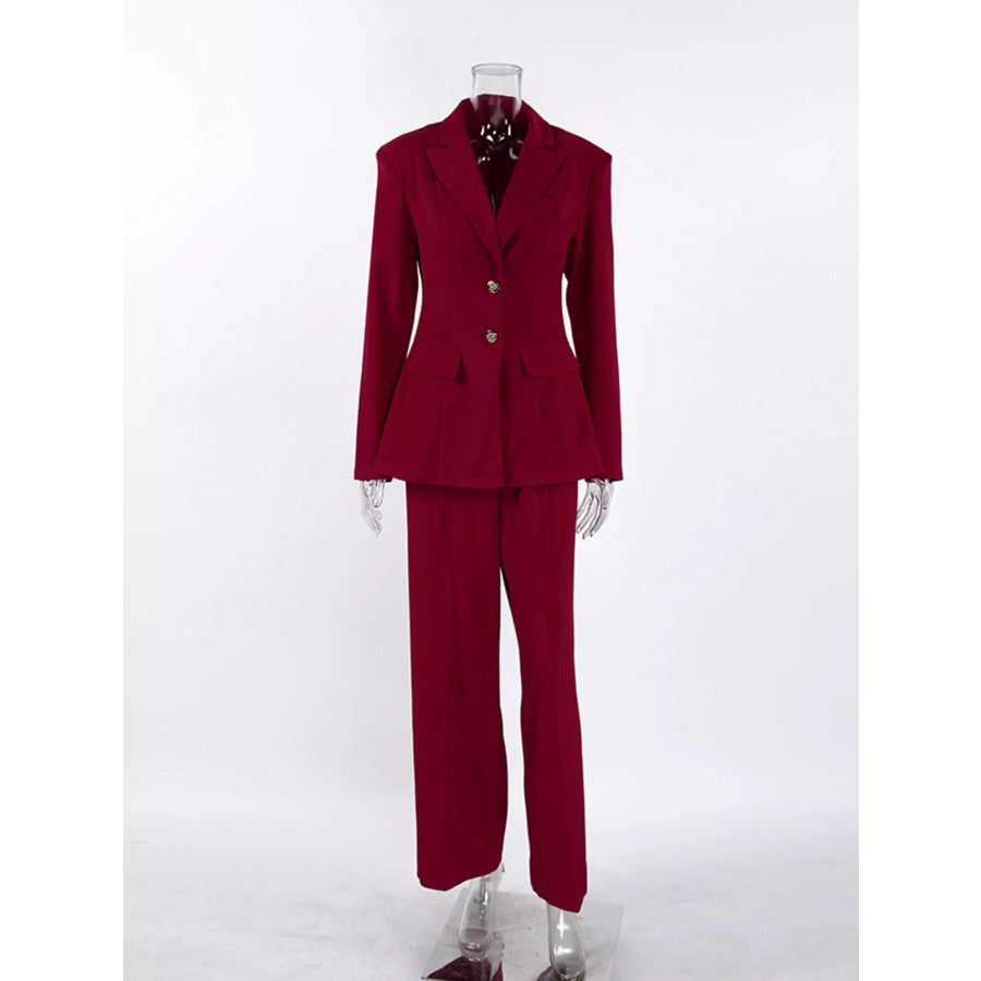 Single-Breasted Blazer and Wide-Leg Pants Set Apparel and Accessories