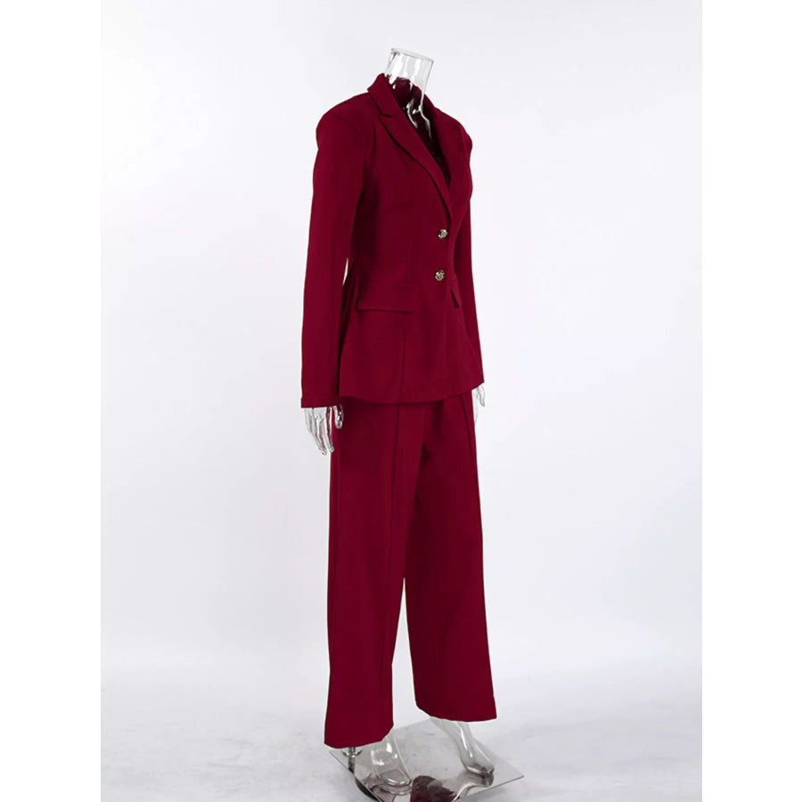 Single-Breasted Blazer and Wide-Leg Pants Set Apparel and Accessories