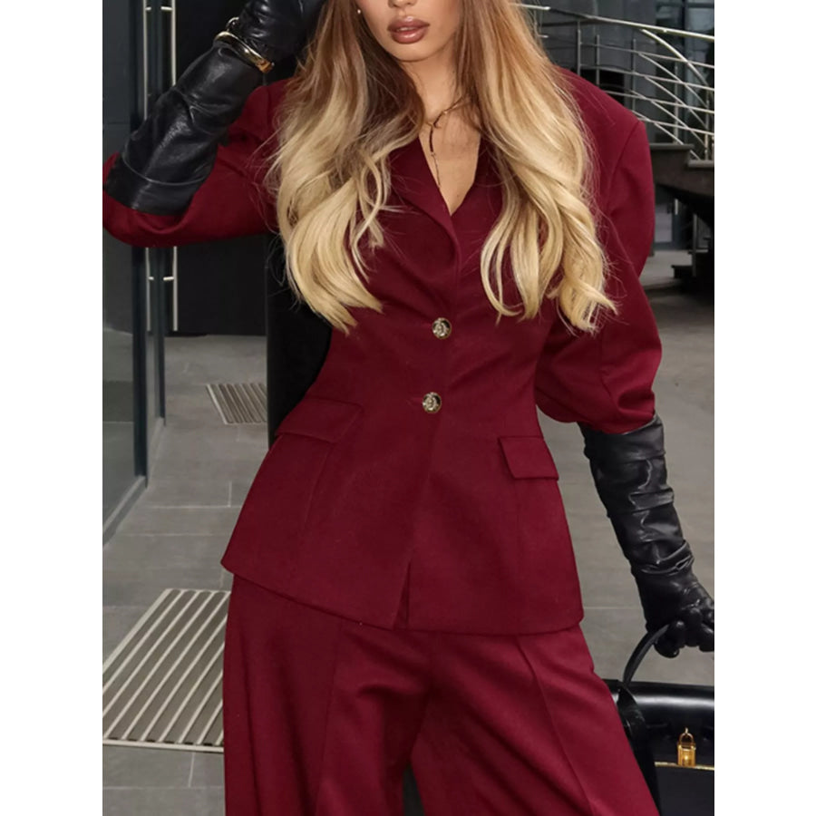 Single-Breasted Blazer and Wide-Leg Pants Set Apparel and Accessories