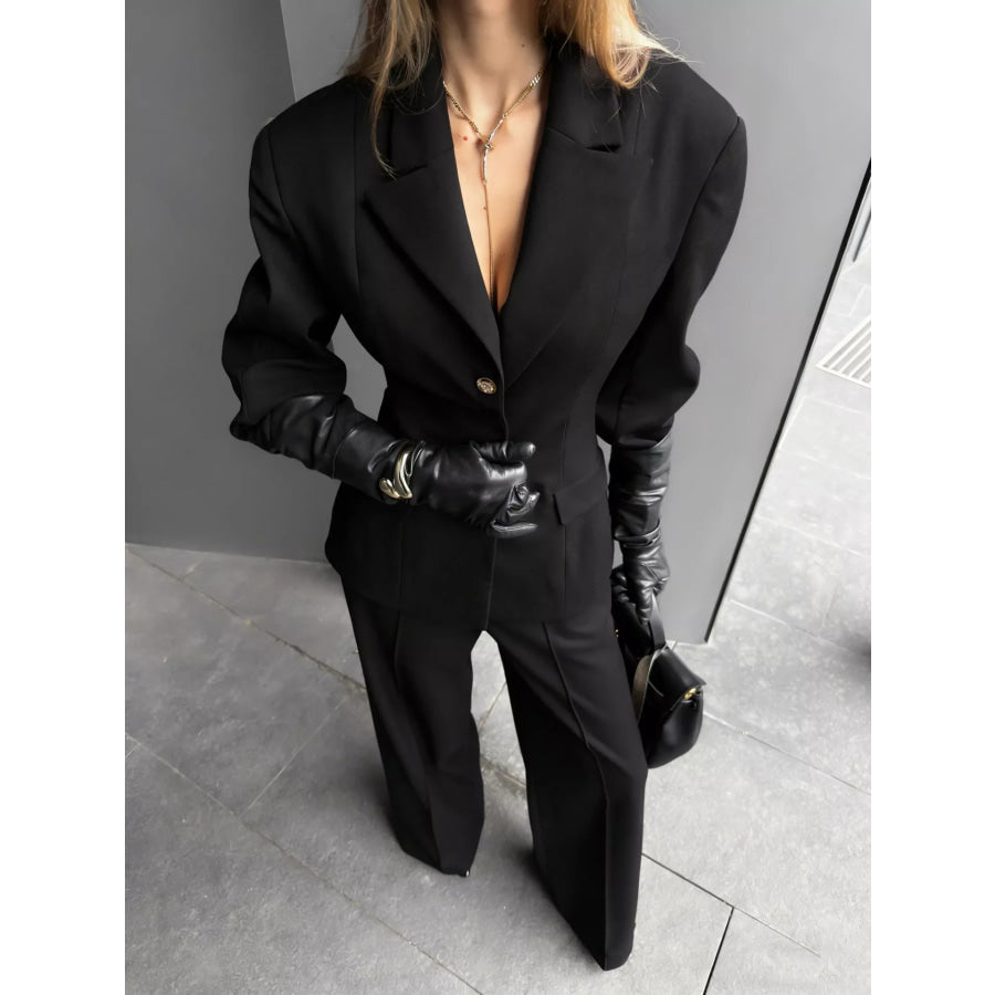 Single-Breasted Blazer and Wide-Leg Pants Set Black / S Apparel and Accessories