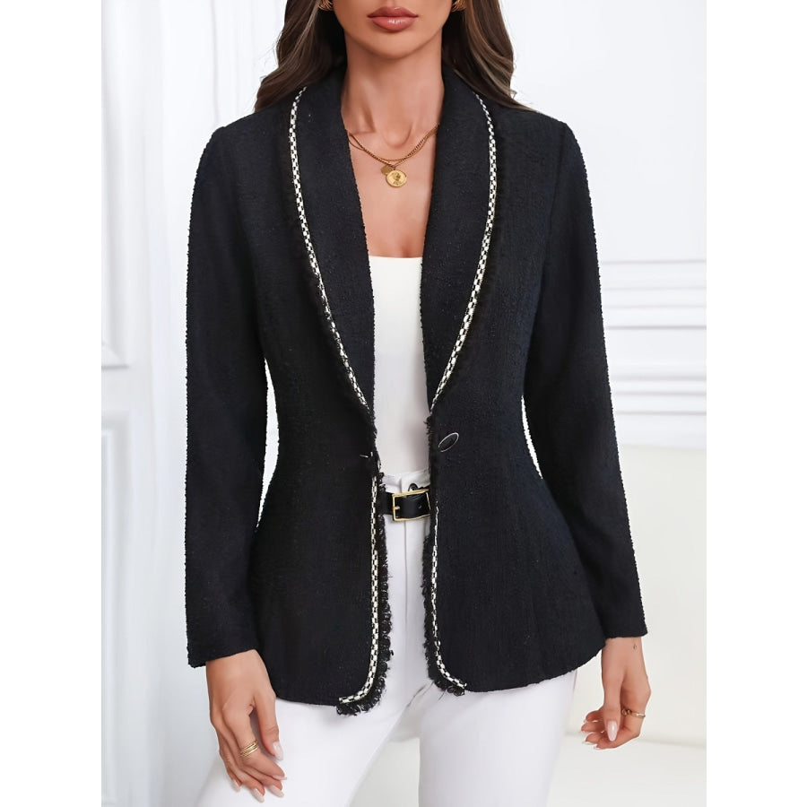 Single-Breasted Lapel Collar Blazer Black / S Apparel and Accessories