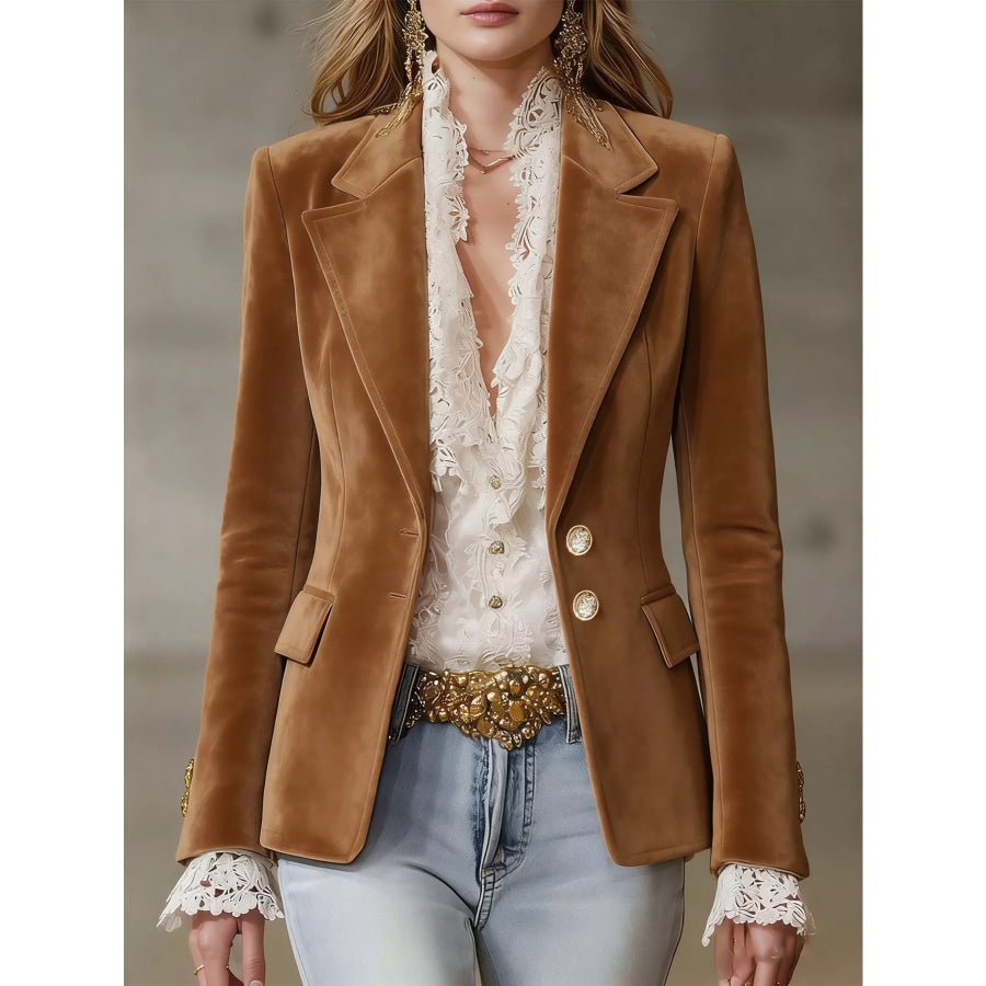 Single-Breasted Lapel Collar Blazer Brown / S Apparel and Accessories
