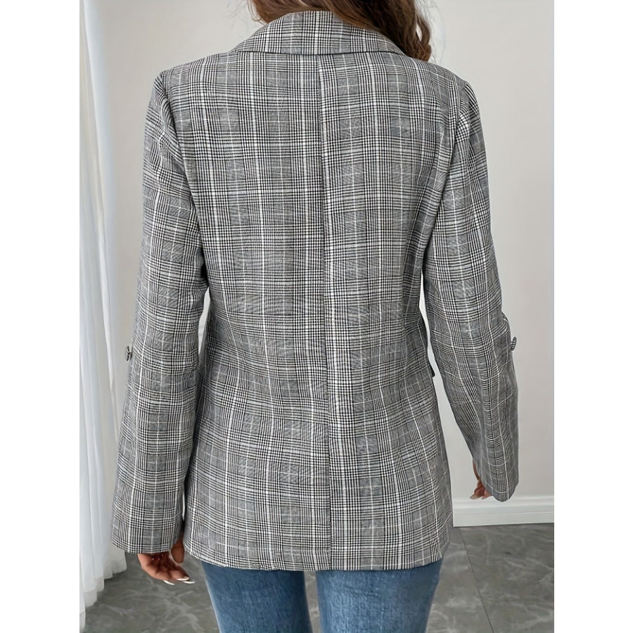 Single-Breasted Lapel Collar Plaid Blazer Apparel and Accessories