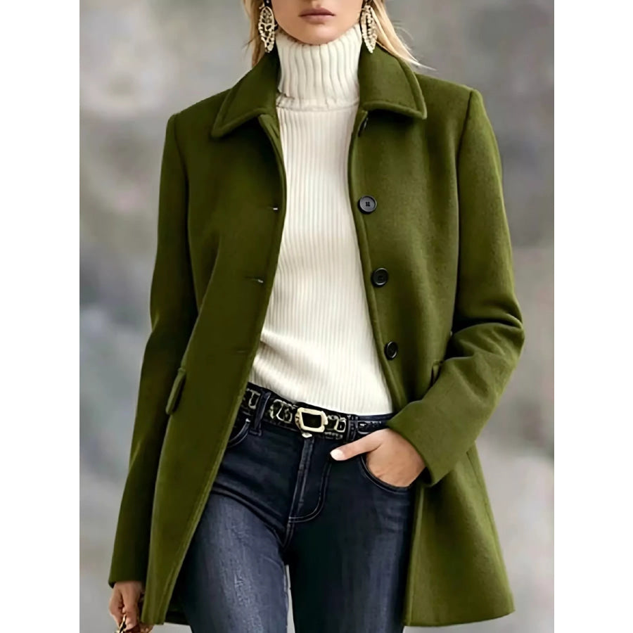 Single-Breasted Longline Coat Army Green / S Apparel and Accessories