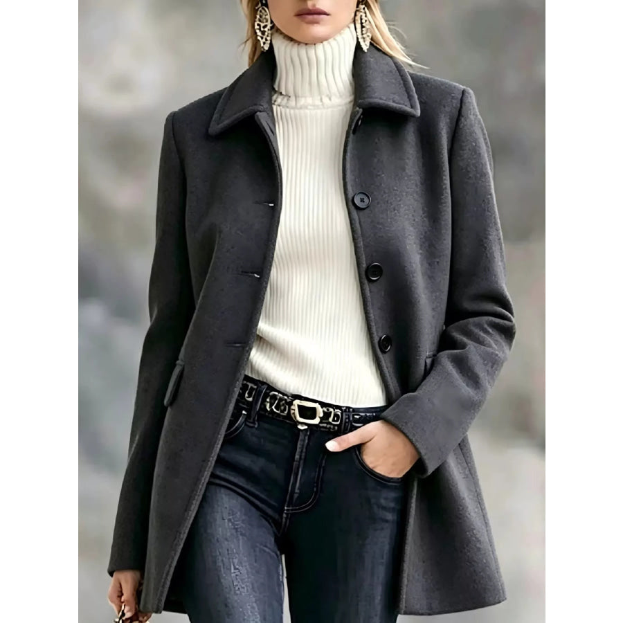 Single-Breasted Longline Coat Dark Gray / S Apparel and Accessories