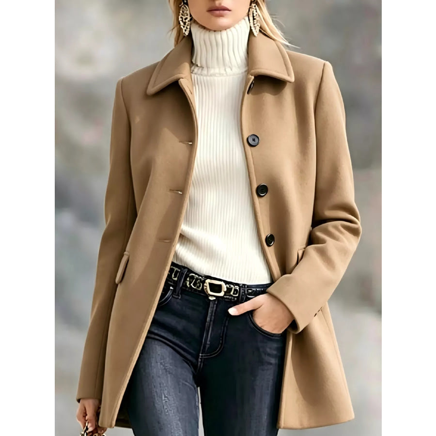 Single-Breasted Longline Coat Khaki / S Apparel and Accessories