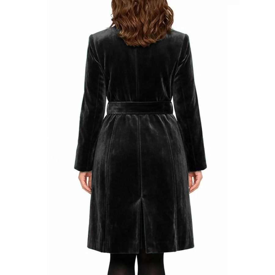Single-Breasted Velvet Trench Coat with Gold Buttons