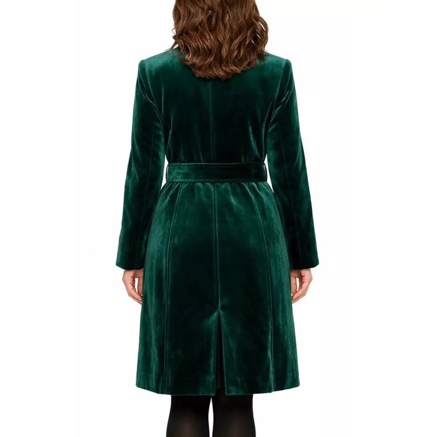 Single-Breasted Velvet Trench Coat with Gold Buttons