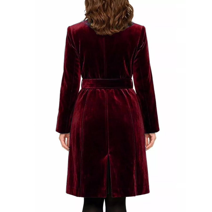 Single-Breasted Velvet Trench Coat with Gold Buttons