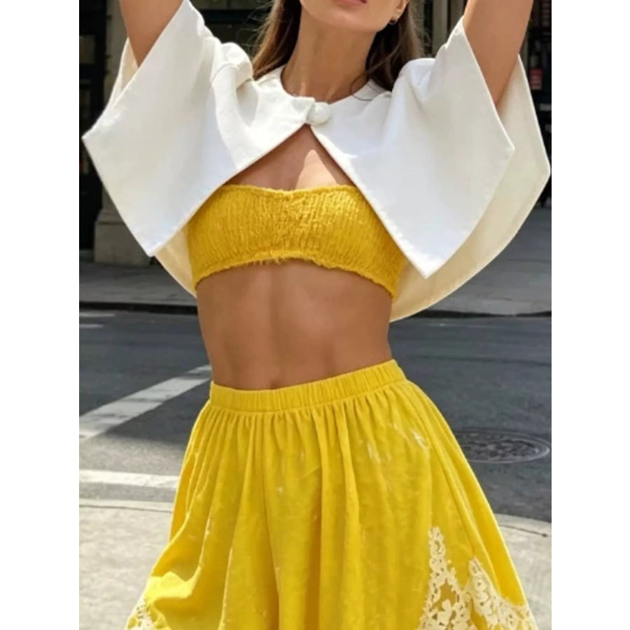 Single Button Closure Cropped Cape Apparel and Accessories