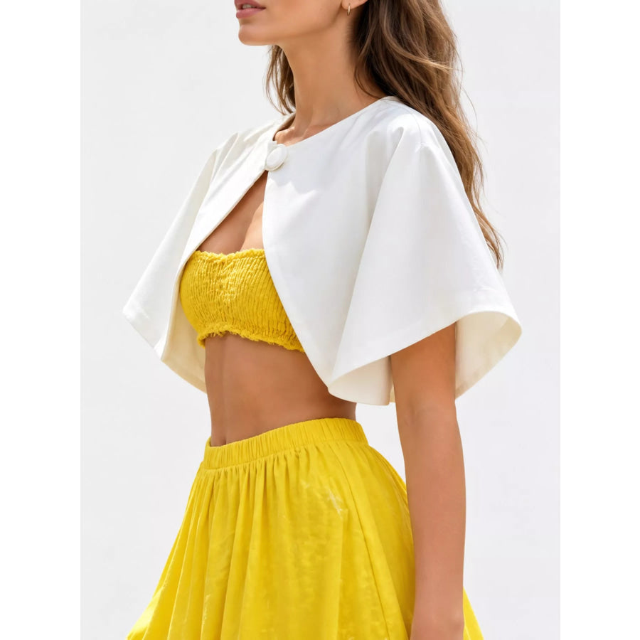 Single Button Closure Cropped Cape Apparel and Accessories