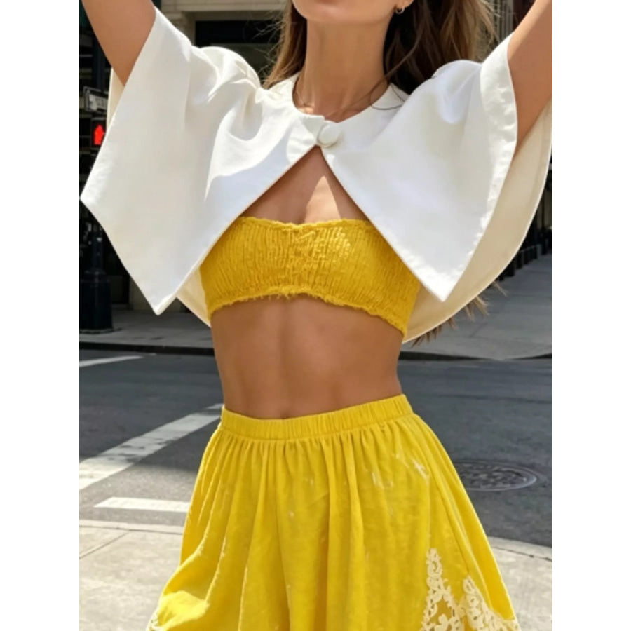 Single Button Closure Cropped Cape Apparel and Accessories