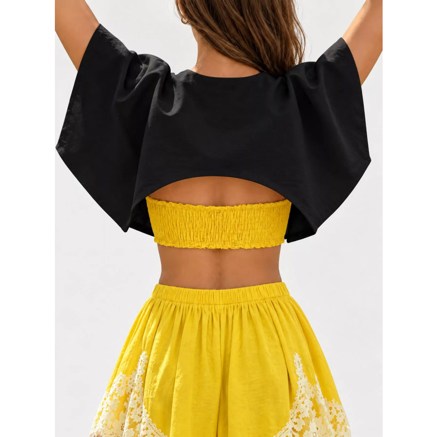 Single Button Closure Cropped Cape Apparel and Accessories