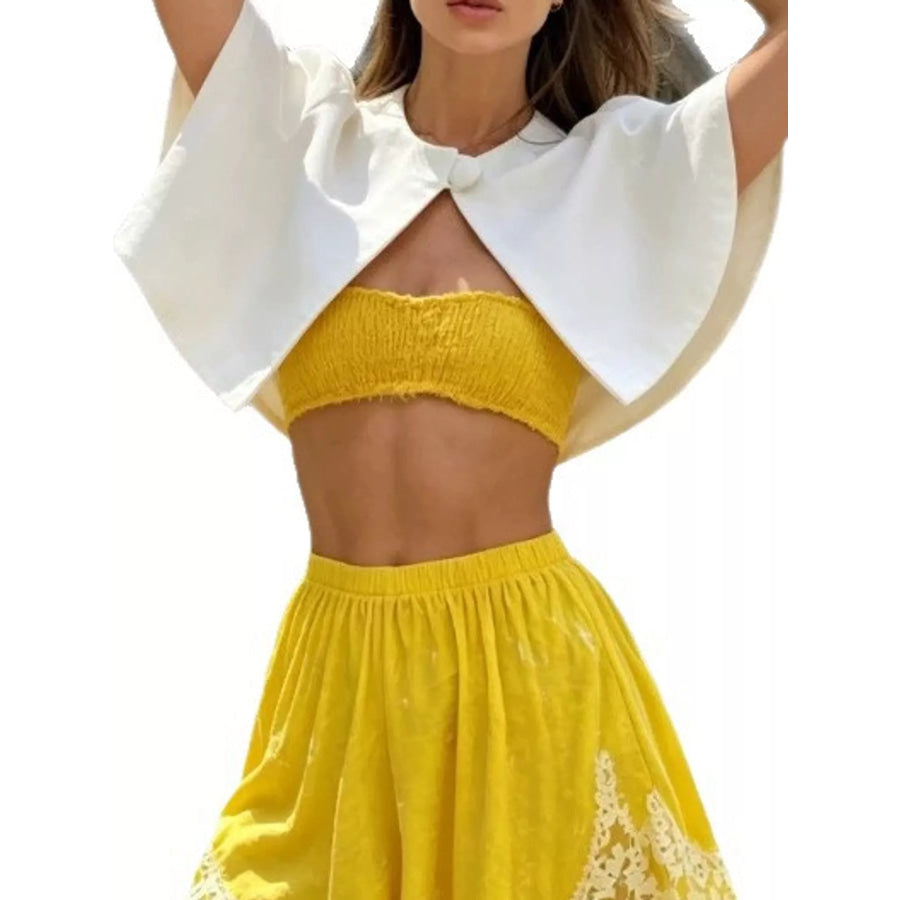 Single Button Closure Cropped Cape Apparel and Accessories