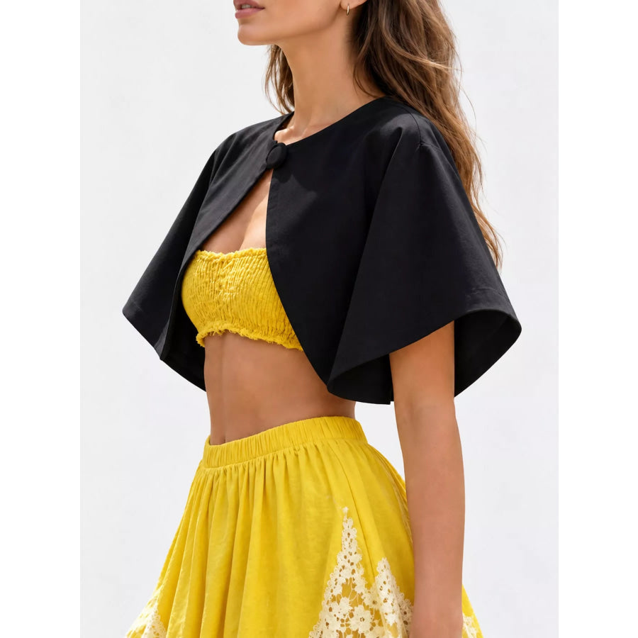 Single Button Closure Cropped Cape Apparel and Accessories