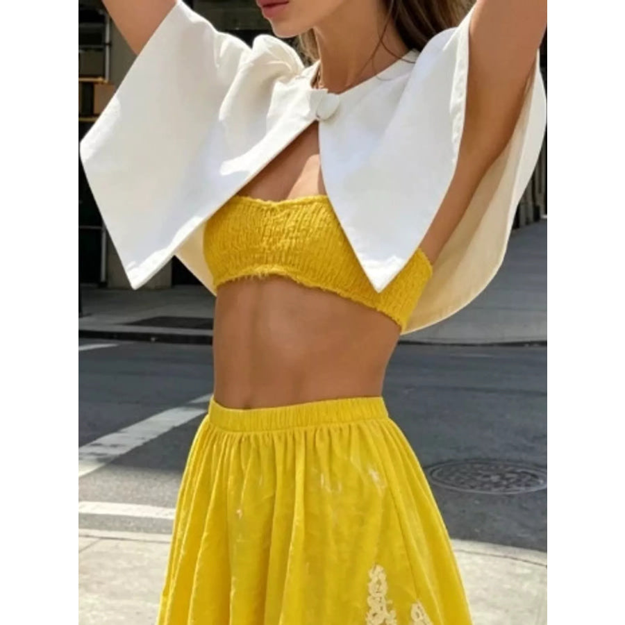 Single Button Closure Cropped Cape Apparel and Accessories
