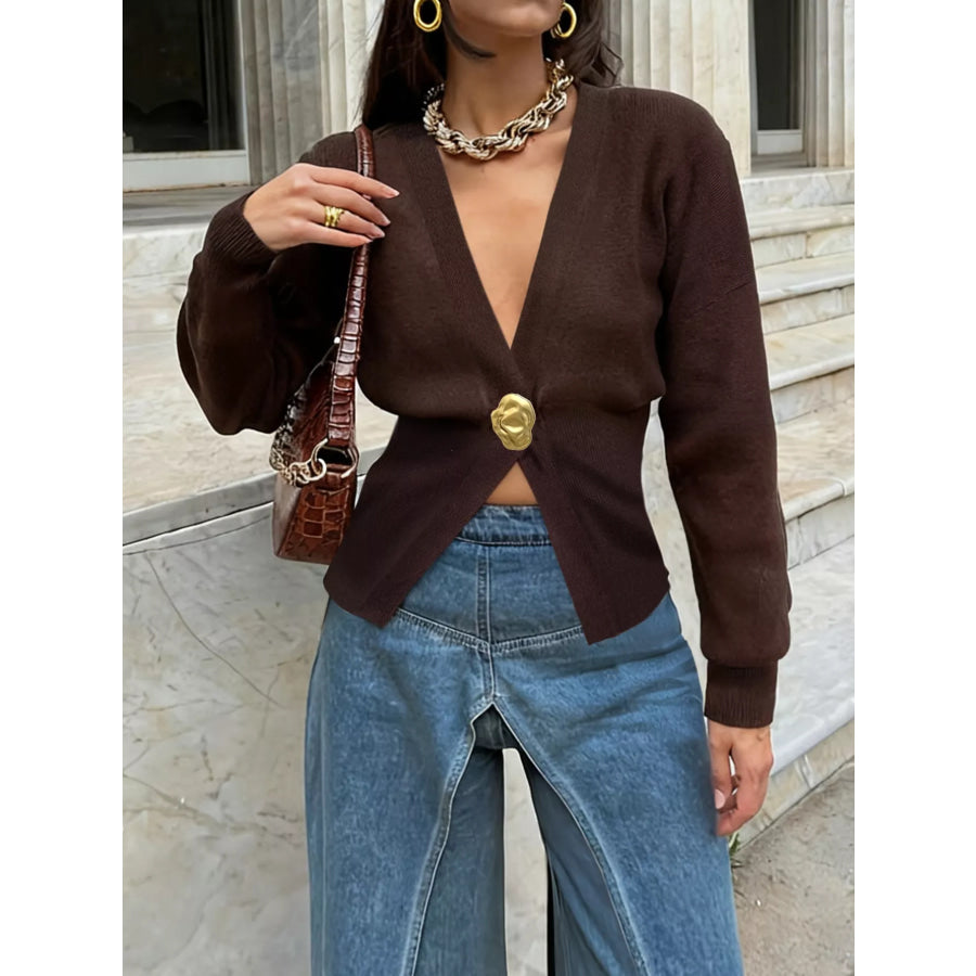 Single-Button Fitted Cardigan Chocolate / S Apparel and Accessories