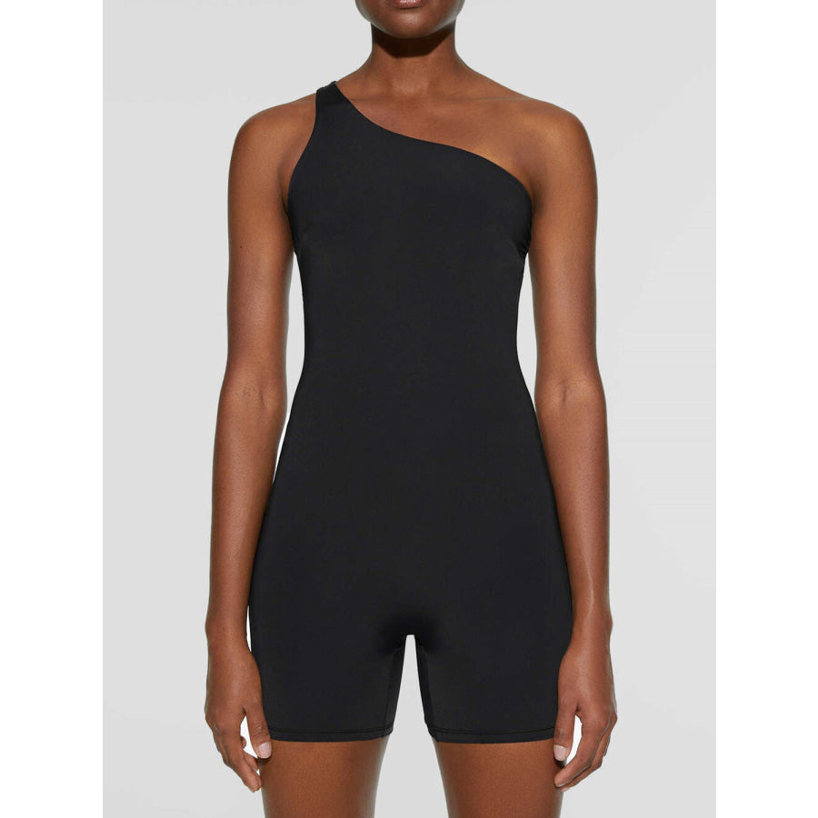 Single Shoulder Active Romper Black / S Apparel and Accessories
