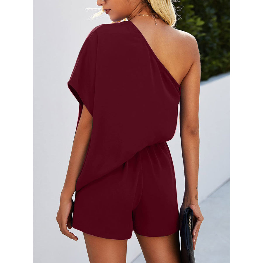 Single Shoulder Batwing Sleeve Romper Wine / S Apparel and Accessories