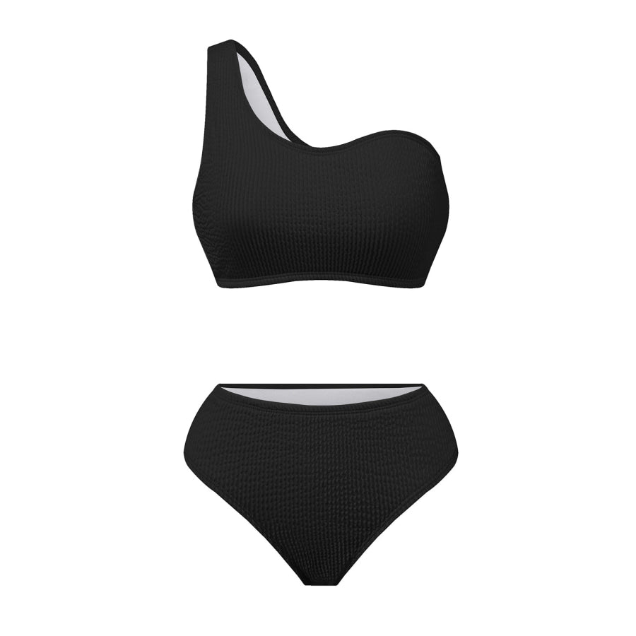 Single Shoulder Bikini Set Black / S Apparel and Accessories