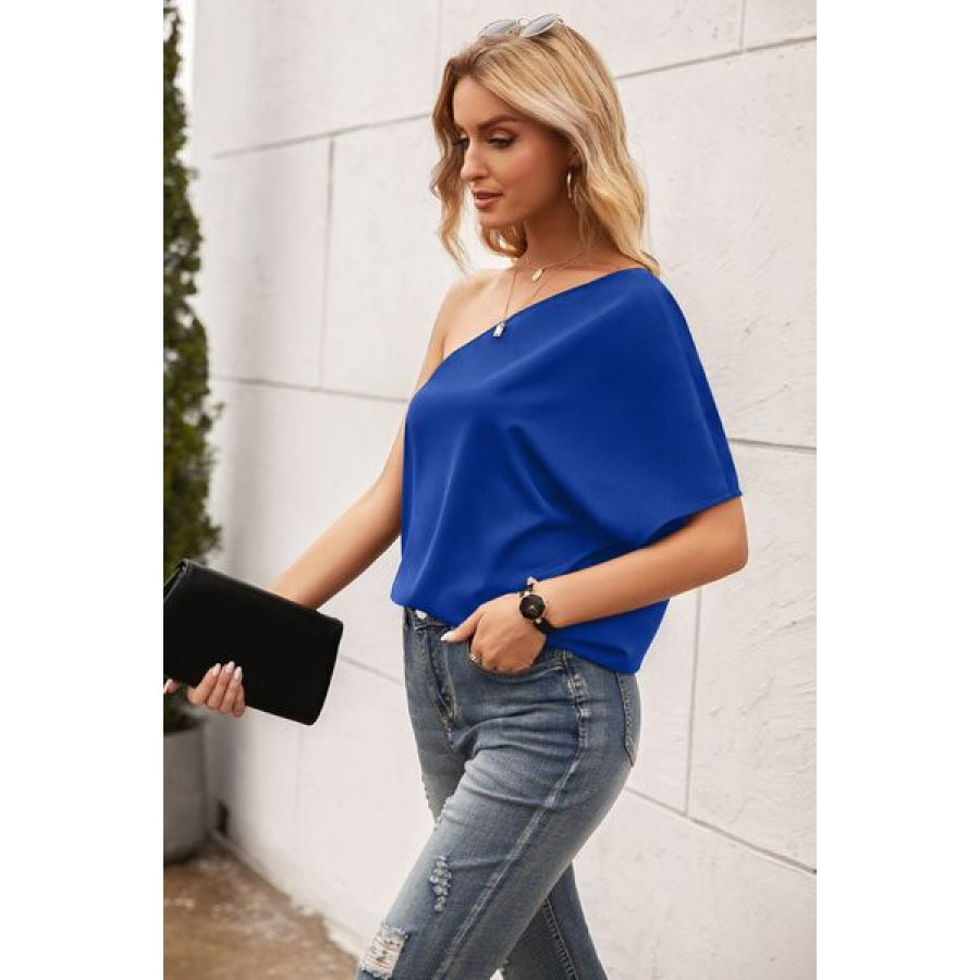 Single Shoulder Half Sleeve T - Shirt Royal Blue / S Apparel and Accessories
