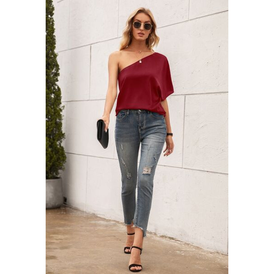Single Shoulder Half Sleeve T - Shirt Apparel and Accessories