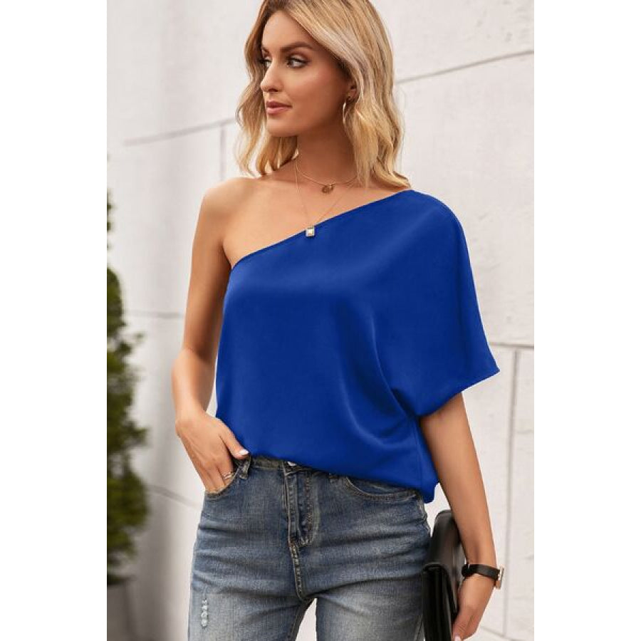 Single Shoulder Half Sleeve T - Shirt Royal Blue / S Apparel and Accessories
