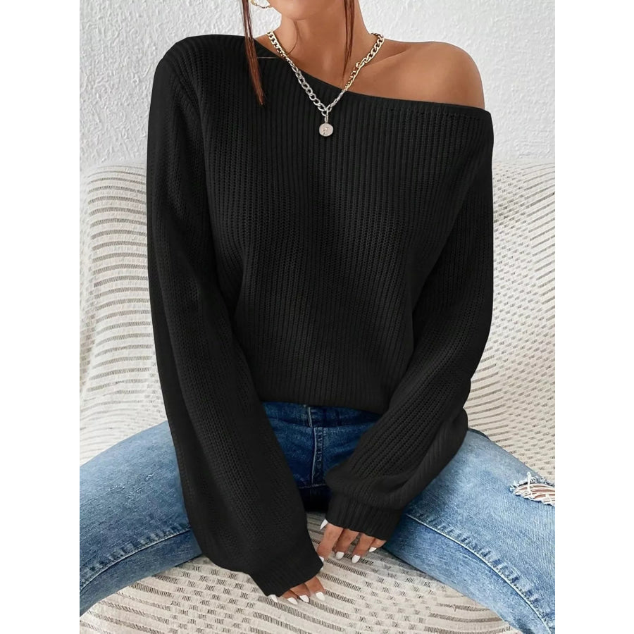 Single Shoulder Knit Sweater Black / S Apparel and Accessories