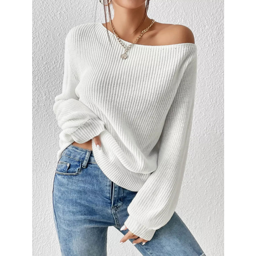 Single Shoulder Knit Sweater White / S Apparel and Accessories