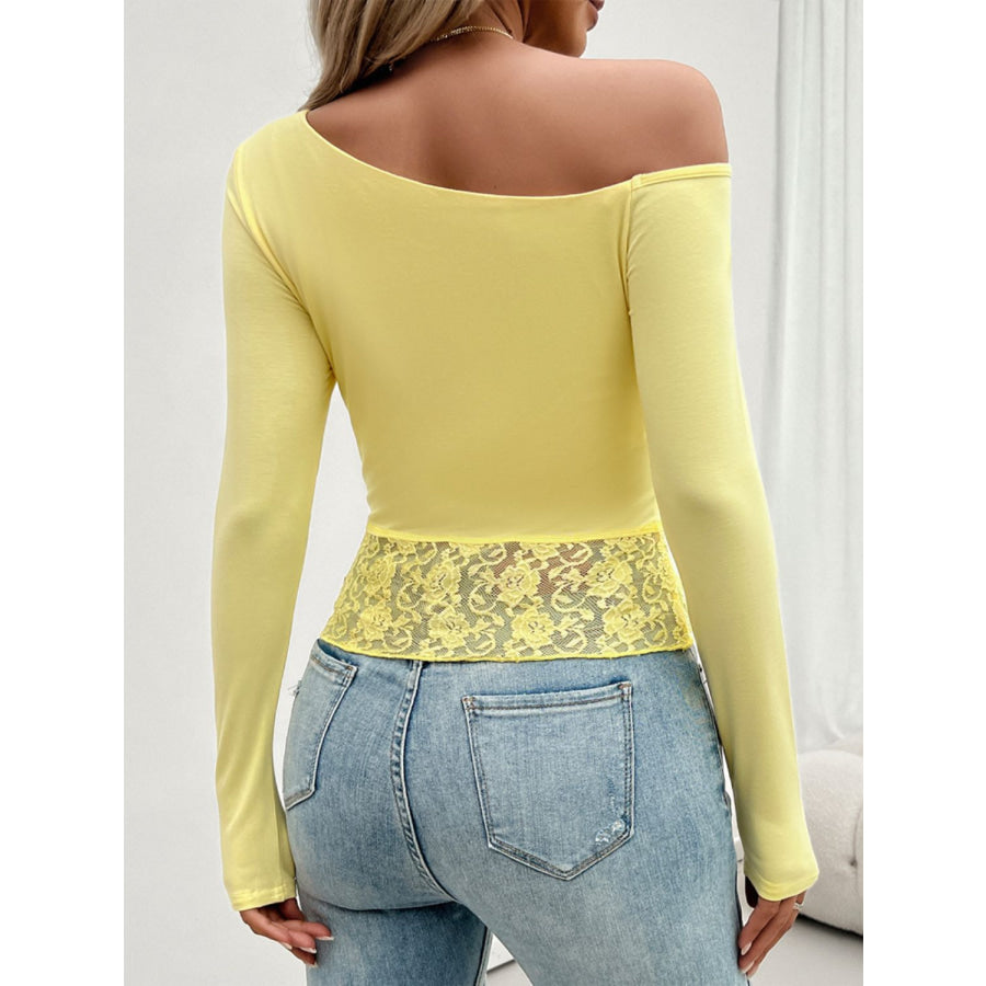 Single Shoulder Long Sleeve Lace T-Shirt Apparel and Accessories