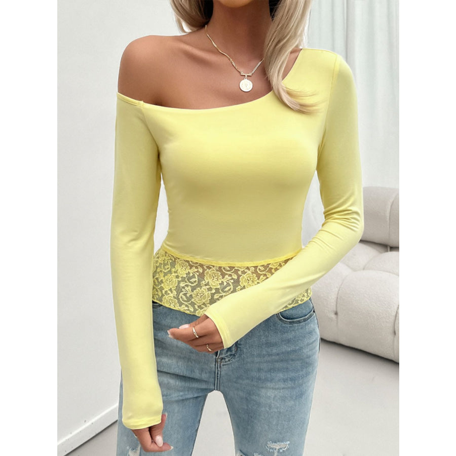 Single Shoulder Long Sleeve Lace T-Shirt Apparel and Accessories