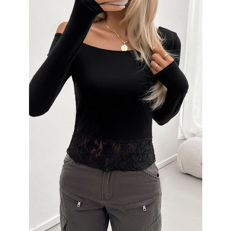 Single Shoulder Long Sleeve Lace T-Shirt Apparel and Accessories