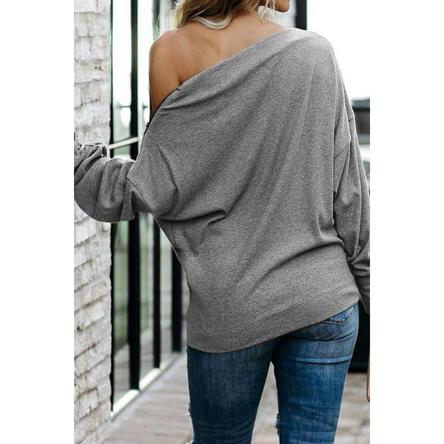 Single Shoulder Long Sleeve Sweatshirt with Zip Apparel and Accessories