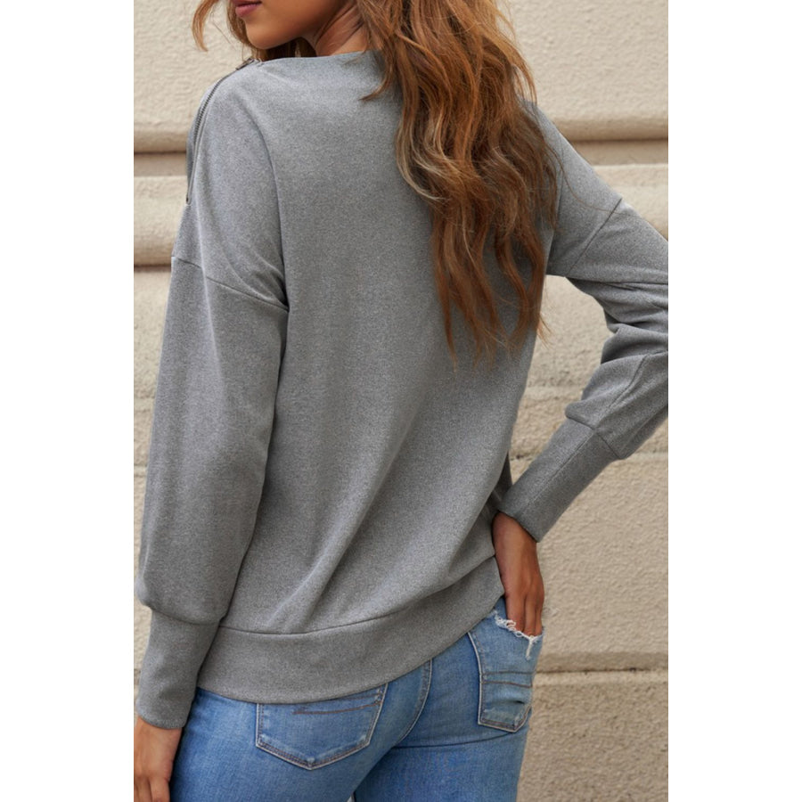 Single Shoulder Long Sleeve Sweatshirt with Zip Apparel and Accessories