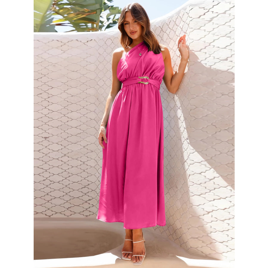 Single Shoulder Midi Dress Apparel and Accessories